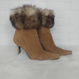 Stewart Weitzman Suede Booties with Faux Fur 9.5